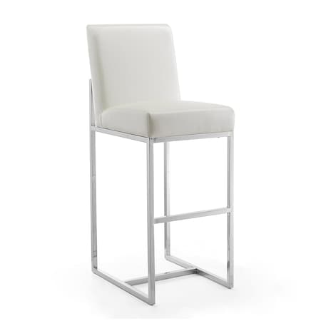Manhattan Comfort Element 29" Faux Leather Bar Stool in Pearl White and Polished Chrome BS010-PW